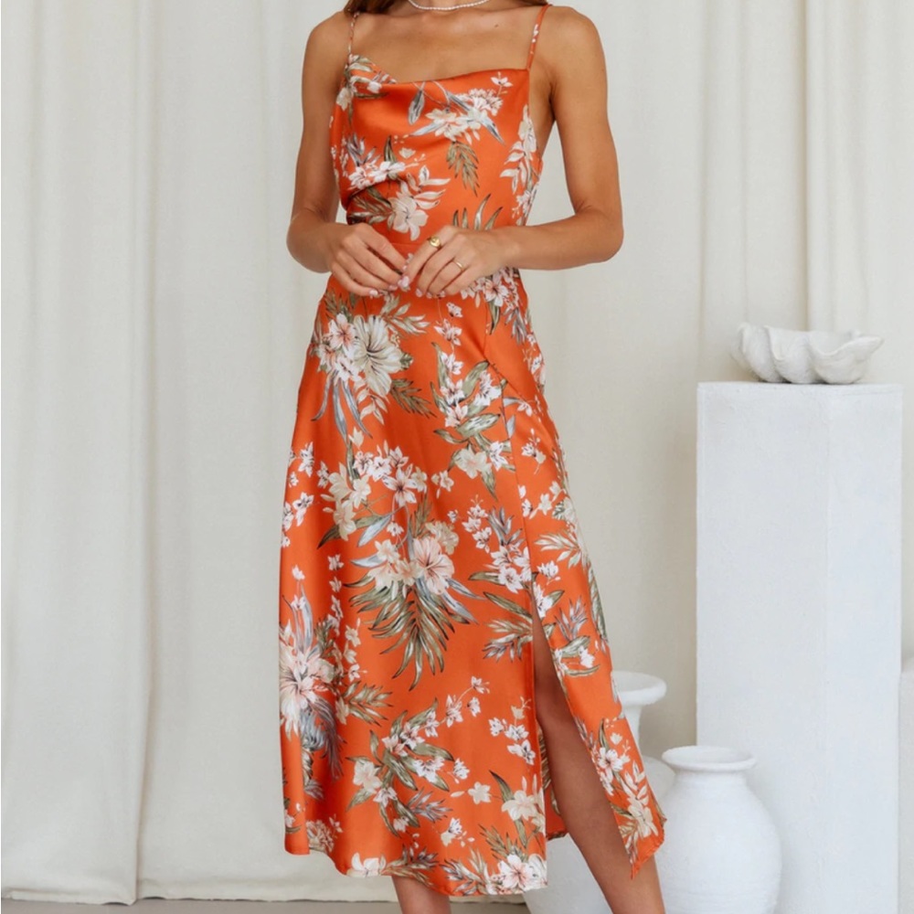 Hello Molly Orange floral satin dress